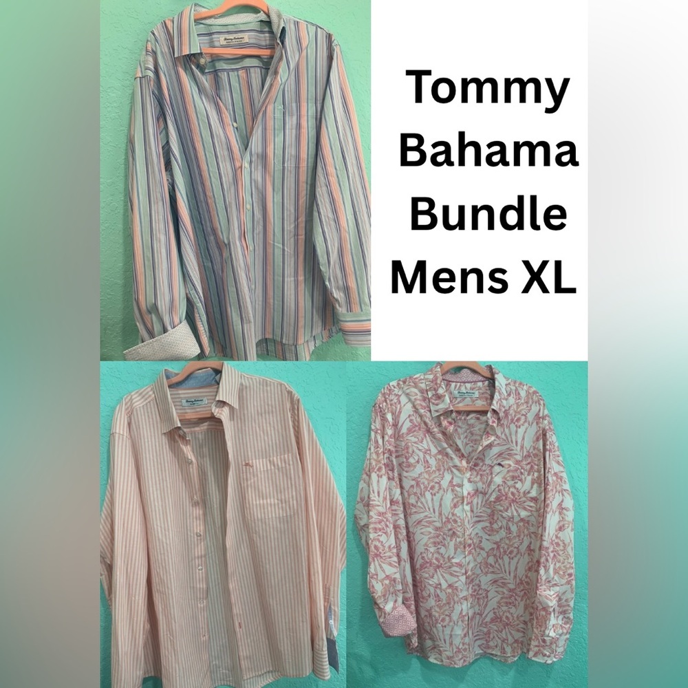 Tommy Bahama Men's Striped Floral Shirt Bundle XL Sarasota Stretch resort beach